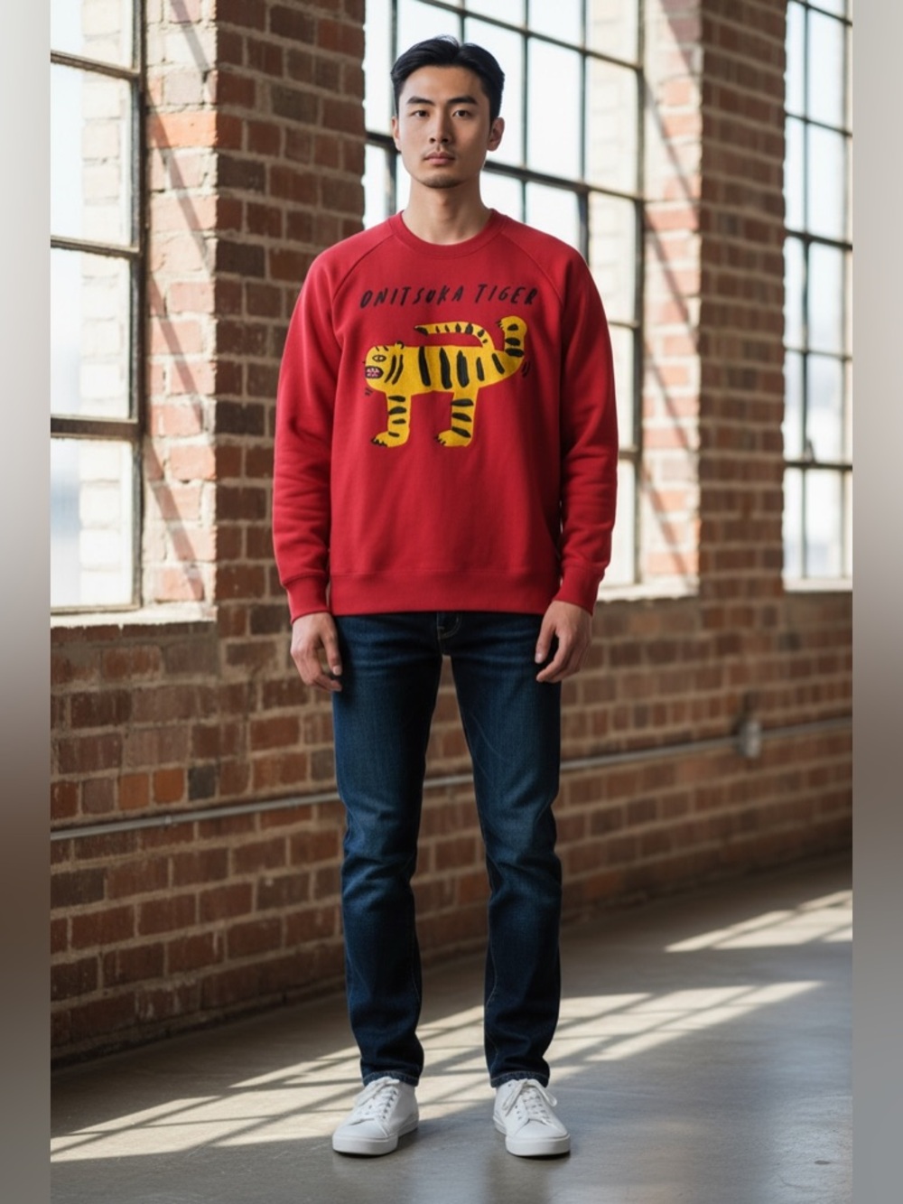 ONITSUKA TIGER SWEAT TOP  Tiger stitch on Front Red Unisex Size XS